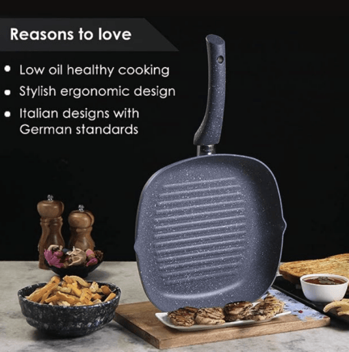 Wonderchef Granite Non-Stick 24cm Grill Pan | Soft-Touch Handles | Virgin Aluminium | PFOA and Heavy Metals Free | 3.5mm Thickness | 1.8 litres | 2 Year Warranty | Grey - Image 2